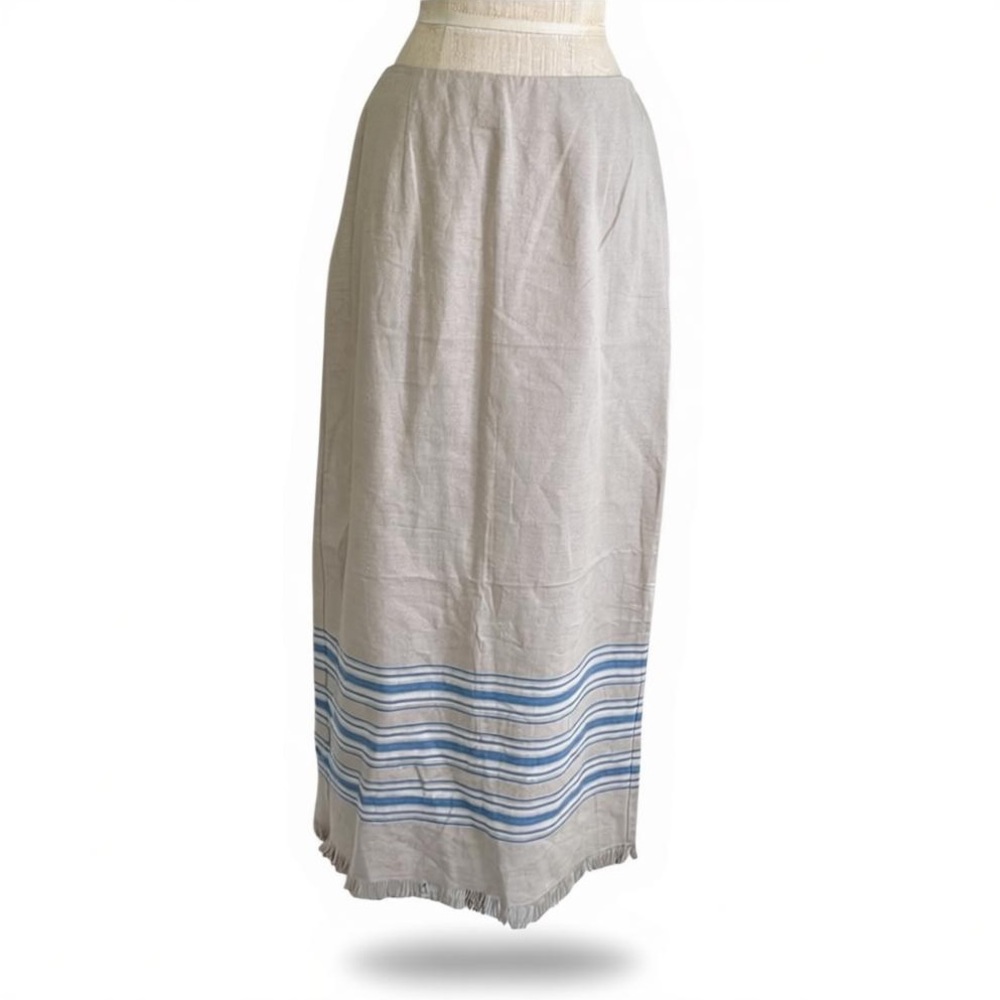 david brooks Cream Maxi Skirt with Blue Stripe Hem